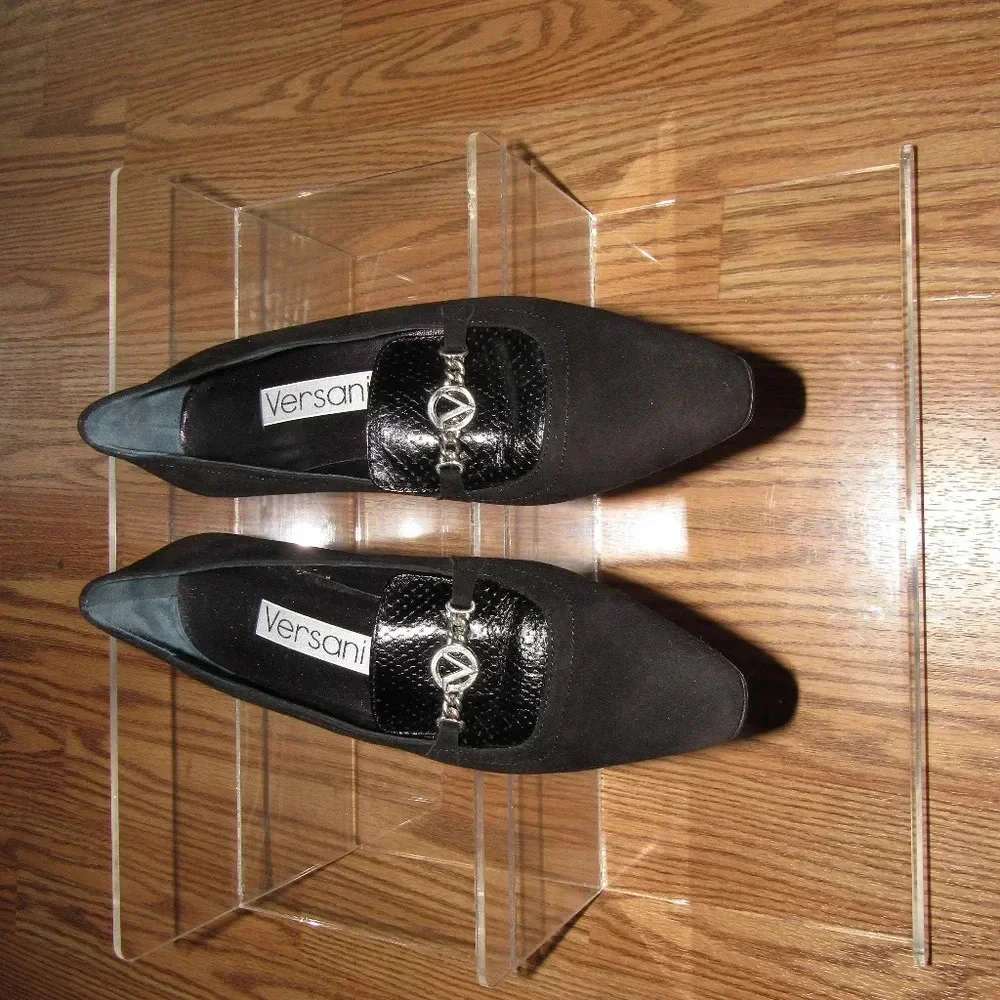 VERSANI Black Italian Leather Suede Shoes 8.5 AAA